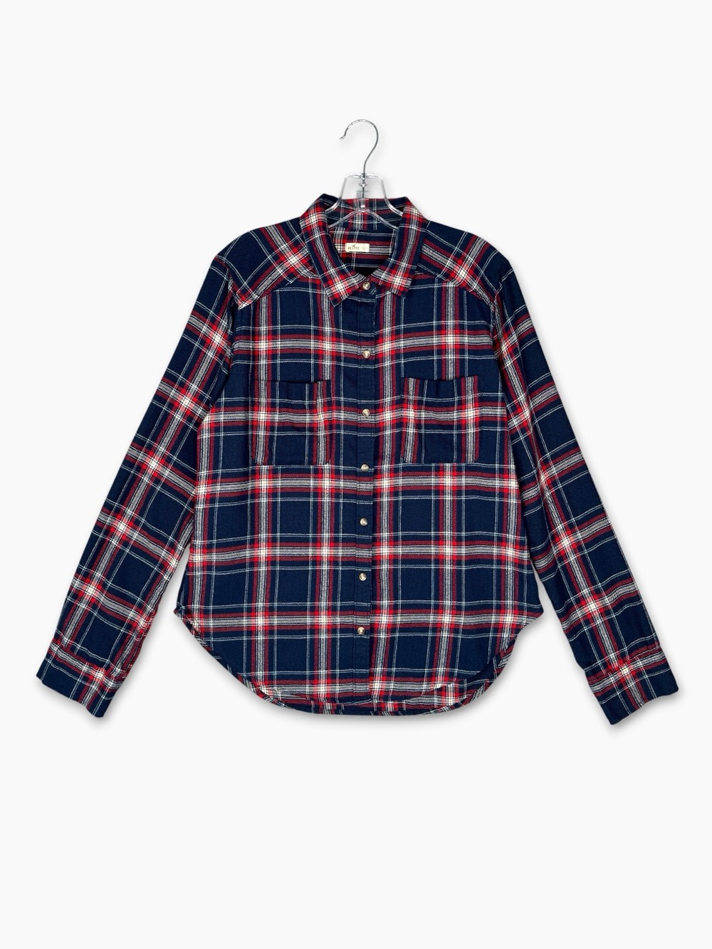 Hollister Flannel Button Up Shirt Navy Plaid M Grunge Cabincore